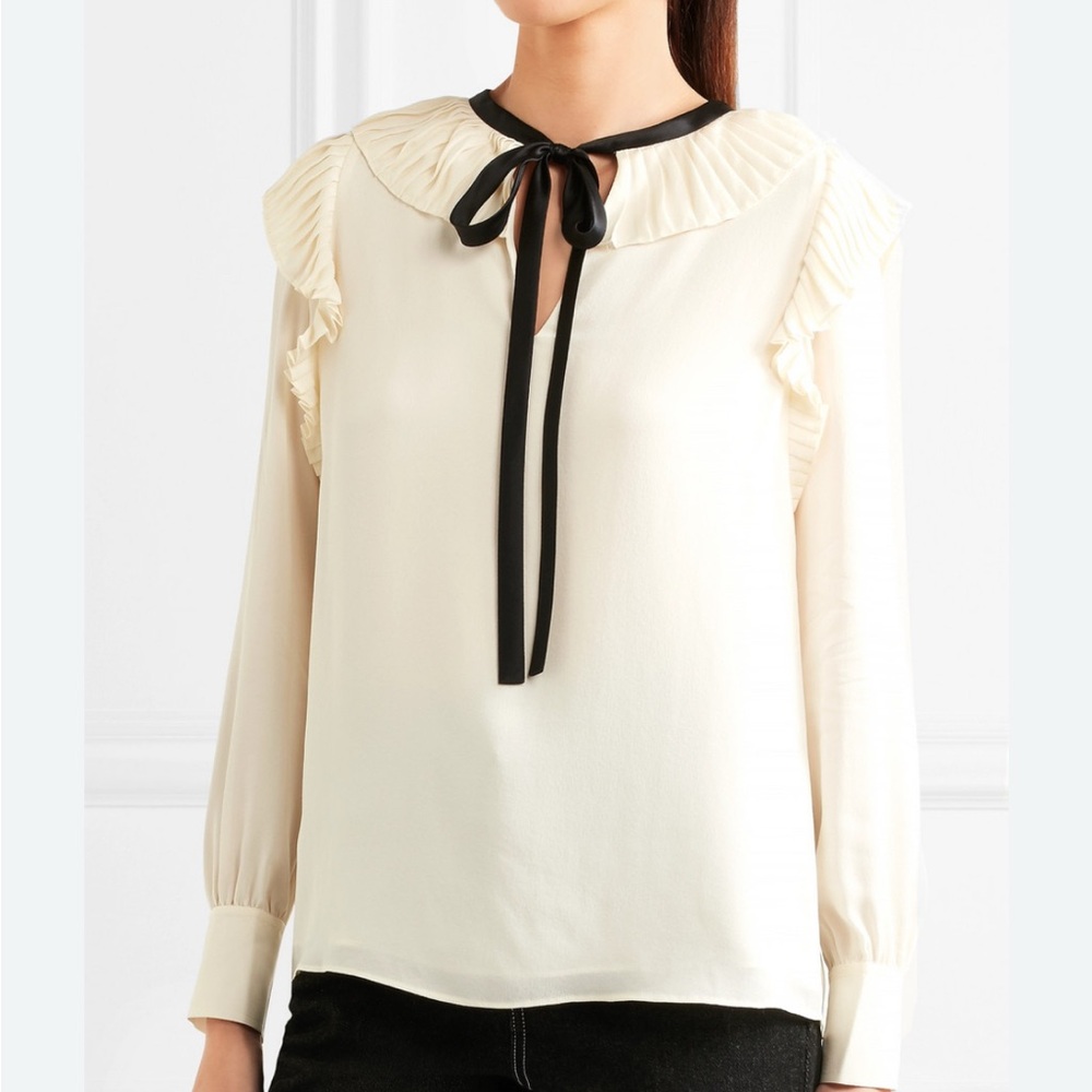 Tory Burch Cream Blouse with Black Ribbon